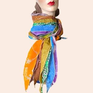 Sari Patches Scarf 10 Section Reversible Multicolor Orange 80”